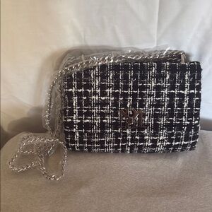 Badgley Mischka Black and White Tweed Crossbody Bag